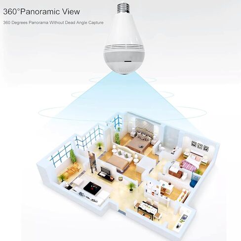 Kopfus WiFi Bulb Camera Light, 1080P Smart Security Camera Bulb, Wireless 360 Fisheye Camera Lamp with Floodlight & IR Night Vision/Motion Detection/Alert Events/Cloud & SD Card Storage/V380 App/M7 in Kuwait