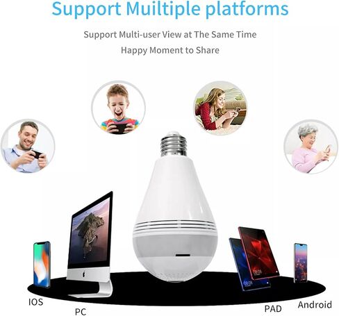 Kopfus WiFi Bulb Camera Light, 1080P Smart Security Camera Bulb, Wireless 360 Fisheye Camera Lamp with Floodlight & IR Night Vision/Motion Detection/Alert Events/Cloud & SD Card Storage/V380 App/M7 in Kuwait