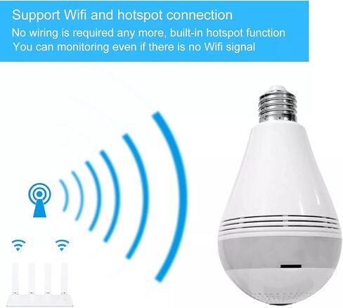 Kopfus WiFi Bulb Camera Light, 1080P Smart Security Camera Bulb, Wireless 360 Fisheye Camera Lamp with Floodlight & IR Night Vision/Motion Detection/Alert Events/Cloud & SD Card Storage/V380 App/M7 in Kuwait