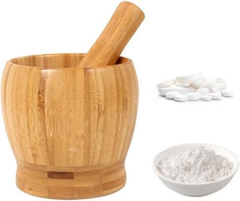 Bamboo Mortar and Pestle, Wood Pill Crusher Grinder Fine Powder, Hands Spice Grinder Pill Crusher Molcajete Herb Bowl Kitchen Tool in Kuwait