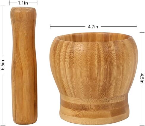Bamboo Mortar and Pestle, Wood Pill Crusher Grinder Fine Powder, Hands Spice Grinder Pill Crusher Molcajete Herb Bowl Kitchen Tool in Kuwait