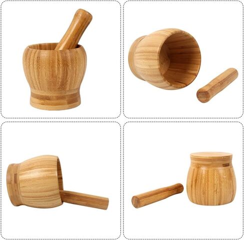 Bamboo Mortar and Pestle, Wood Pill Crusher Grinder Fine Powder, Hands Spice Grinder Pill Crusher Molcajete Herb Bowl Kitchen Tool in Kuwait
