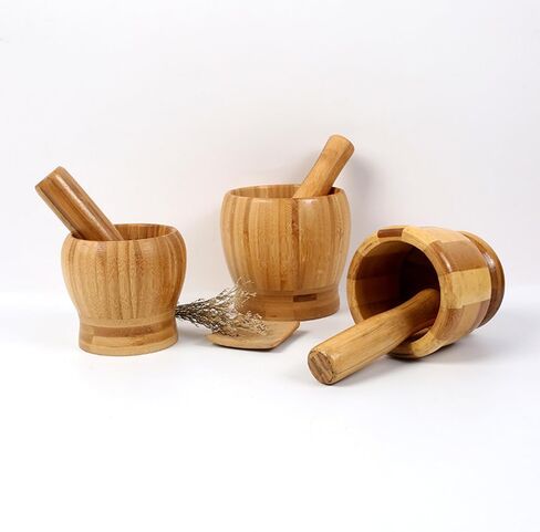 Bamboo Mortar and Pestle, Wood Pill Crusher Grinder Fine Powder, Hands Spice Grinder Pill Crusher Molcajete Herb Bowl Kitchen Tool in Kuwait