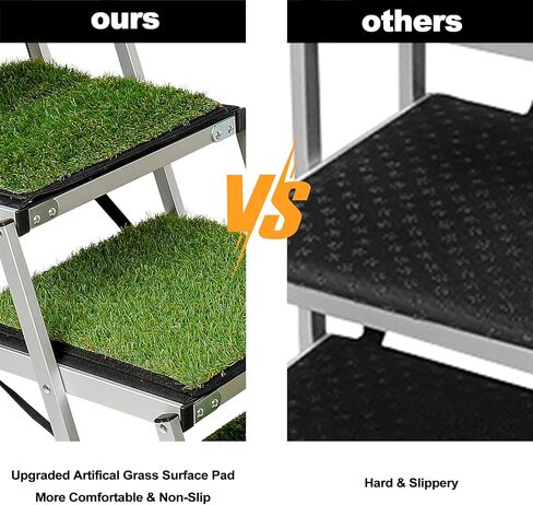 Extra Wide Dog Car Stairs Adjustable Large Pet Dogs Ladder Lightweight Aluminum Foldable Dog Ramp with 5 Steps and Artificial Grass Non-Slip Surface for Cars SUV and High Beds,Supports up to 150 Lbs in Kuwait