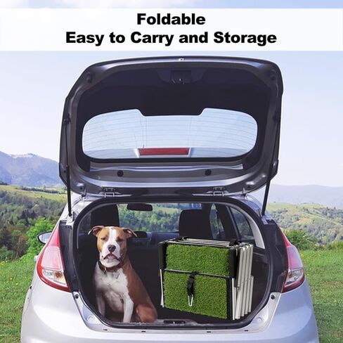 Extra Wide Dog Car Stairs Adjustable Large Pet Dogs Ladder Lightweight Aluminum Foldable Dog Ramp with 5 Steps and Artificial Grass Non-Slip Surface for Cars SUV and High Beds,Supports up to 150 Lbs in Kuwait