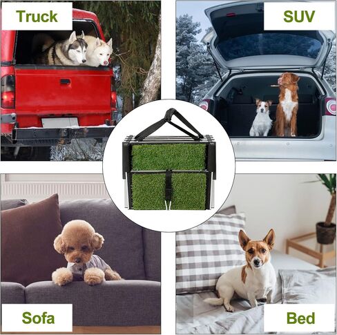 Extra Wide Dog Car Stairs Adjustable Large Pet Dogs Ladder Lightweight Aluminum Foldable Dog Ramp with 5 Steps and Artificial Grass Non-Slip Surface for Cars SUV and High Beds,Supports up to 150 Lbs in Kuwait