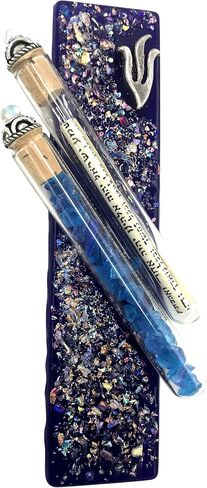 Tamara Baskin Art Glass Sparkling Wedding Mezuzah - Gift Box and Non-Kosher Scroll Included - Hand Made in The USA (Blue) in Kuwait