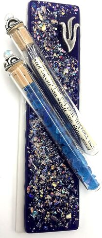 Tamara Baskin Art Glass Sparkling Wedding Mezuzah - Gift Box and Non-Kosher Scroll Included - Hand Made in The USA (Blue) in Kuwait