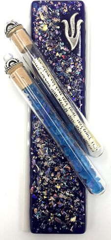 Tamara Baskin Art Glass Sparkling Wedding Mezuzah - Gift Box and Non-Kosher Scroll Included - Hand Made in The USA (Blue) in Kuwait