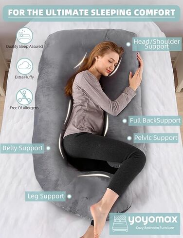 yoyomax U-Shaped Pregnancy Pillows, Memory Foam Pregnancy Pillow Full Body Maternity Pillow with Removable Cover-57 Inch Pregnancy Pillows for Sleeping-Lakeblue in Kuwait