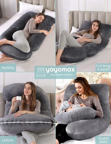yoyomax U-Shaped Pregnancy Pillows, Memory Foam Pregnancy Pillow Full Body Maternity Pillow with Removable Cover-57 Inch Pregnancy Pillows for Sleeping-Lakeblue in Kuwait