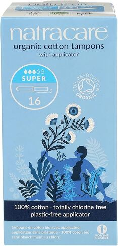 Natracare Organic Cotton Super Tampons with Cardboard Applicator, Plastic Free, Chlorine Free, Biodegradable & Compostable (16 Pack, 192 Tampons Total) in Saudi Arabia