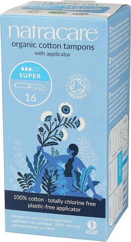 Natracare Organic Cotton Super Tampons with Cardboard Applicator, Plastic Free, Chlorine Free, Biodegradable & Compostable (16 Pack, 192 Tampons Total) in Saudi Arabia
