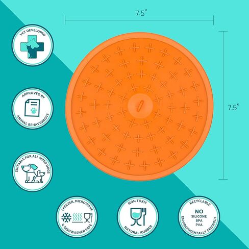 LickiMat Splash, Dog Slow Feeder Bowl Lick Mat, Boredom Anxiety Reducer, Sticks to Smooth Surface; Perfect for Food, Treats, Yogurt, or Peanut Butter. Fun Alternative to a Slow Feed Dog Bowl, Orange in Kuwait
