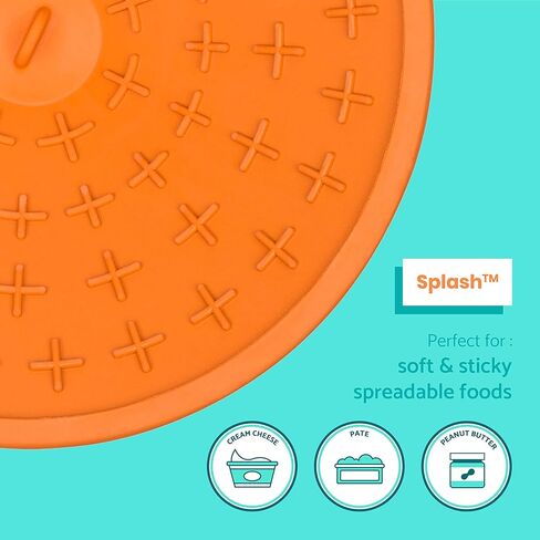 LickiMat Splash, Dog Slow Feeder Bowl Lick Mat, Boredom Anxiety Reducer, Sticks to Smooth Surface; Perfect for Food, Treats, Yogurt, or Peanut Butter. Fun Alternative to a Slow Feed Dog Bowl, Orange in Kuwait