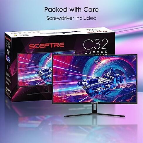 سكيبتر شاشة العاب منحنية 32 انش FHD 1080p حتى 185Hz ديسبلاي بورت 165Hz 144Hz HDMI AMD فري سينك مكبرات صوت مدمجة، اسود (C325B-185RD) in Kuwait