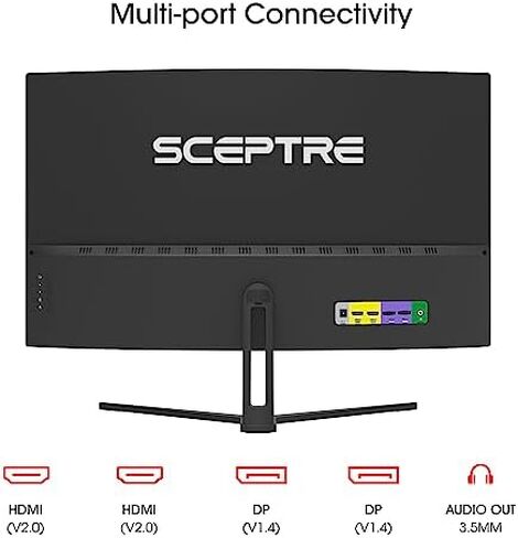 سكيبتر شاشة العاب منحنية 32 انش FHD 1080p حتى 185Hz ديسبلاي بورت 165Hz 144Hz HDMI AMD فري سينك مكبرات صوت مدمجة، اسود (C325B-185RD) in Kuwait