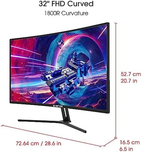 سكيبتر شاشة العاب منحنية 32 انش FHD 1080p حتى 185Hz ديسبلاي بورت 165Hz 144Hz HDMI AMD فري سينك مكبرات صوت مدمجة، اسود (C325B-185RD) in Kuwait