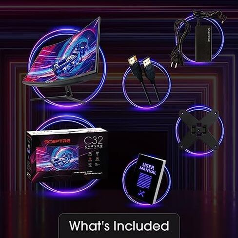 سكيبتر شاشة العاب منحنية 32 انش FHD 1080p حتى 185Hz ديسبلاي بورت 165Hz 144Hz HDMI AMD فري سينك مكبرات صوت مدمجة، اسود (C325B-185RD) in Kuwait