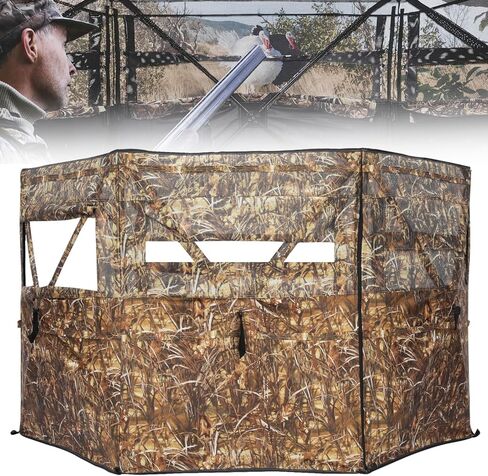 XProudeer Turkey Hunting Blind Ground Blind with One-Way See Through,Deer Blind for Hunting,Silent Zipper, Three Large Windows, Expandable and Portable in Kuwait