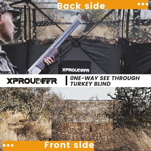 XProudeer Turkey Hunting Blind Ground Blind with One-Way See Through,Deer Blind for Hunting,Silent Zipper, Three Large Windows, Expandable and Portable in Kuwait