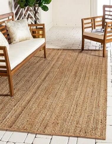 FRELISH DECOR Handwoven Jute Area Rug - 2x3 feet - Natural Yarn - Rustic Vintage Beige Braided Reversible Rug - Eco Friendly Rugs for Bedroom - Kitchen - Living Room - Farmhouse (2'x3') in Saudi Arabia