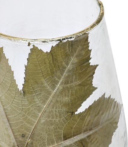 Creative Co-Op Handblown Glass Hurricane with Embedded Papaya Leaves and Gold Foil Edge, Clear, 8" L x 8" W x 10" H in Saudi Arabia