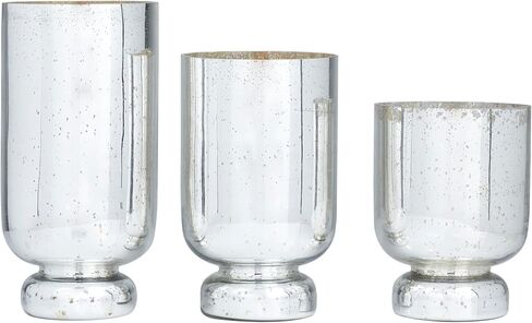 Deco 79 Glam Glass Round Candle Holder, Set of 3 12", 10", 8"H, Silver in Kuwait