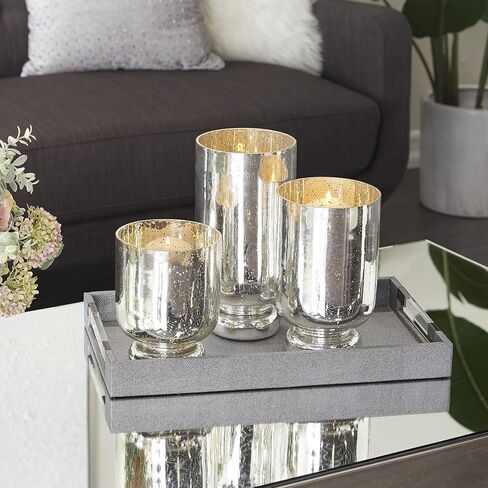 Deco 79 Glam Glass Round Candle Holder, Set of 3 12", 10", 8"H, Silver in Kuwait
