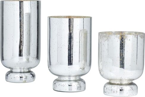 Deco 79 Glam Glass Round Candle Holder, Set of 3 12", 10", 8"H, Silver in Kuwait