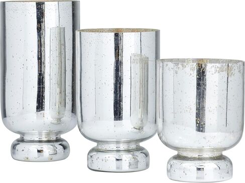 Deco 79 Glam Glass Round Candle Holder, Set of 3 12", 10", 8"H, Silver in Kuwait