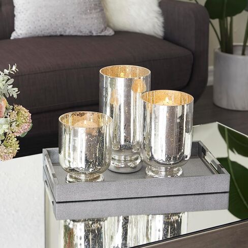 Deco 79 Glam Glass Round Candle Holder, Set of 3 12", 10", 8"H, Silver in Kuwait