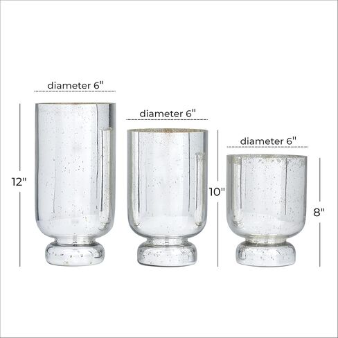 Deco 79 Glam Glass Round Candle Holder, Set of 3 12", 10", 8"H, Silver in Kuwait