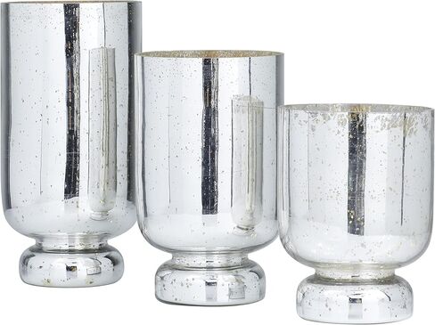 Deco 79 Glam Glass Round Candle Holder, Set of 3 12", 10", 8"H, Silver in Kuwait