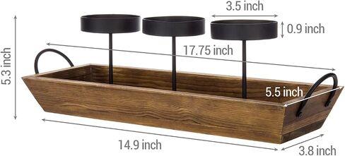MyGift 3-Pillar Candle Holder Centerpiece - Decorative Tabletop or Mantel Decor Tray with Gold-Tone Metal and Vintage White Wood in Saudi Arabia