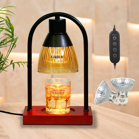 مصباح تدفئة الشموع من كورنيستي، مصباح شمعة قابل للتعديل بـ 3 توقفات، مصباح تدفئة الشموع مع مؤقت، مصباح تدفئة شموع كهربائي بقاعدة خشبية مع لمبتين، متوافق مع شموع الجرة. هدايا لمحبي الشموع in Kuwait