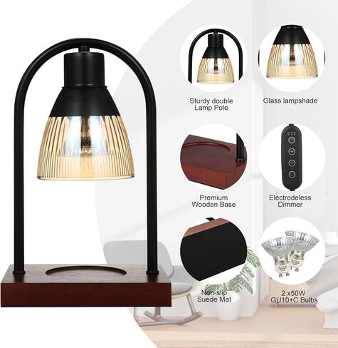 مصباح تدفئة الشموع من كورنيستي، مصباح شمعة قابل للتعديل بـ 3 توقفات، مصباح تدفئة الشموع مع مؤقت، مصباح تدفئة شموع كهربائي بقاعدة خشبية مع لمبتين، متوافق مع شموع الجرة. هدايا لمحبي الشموع in Kuwait