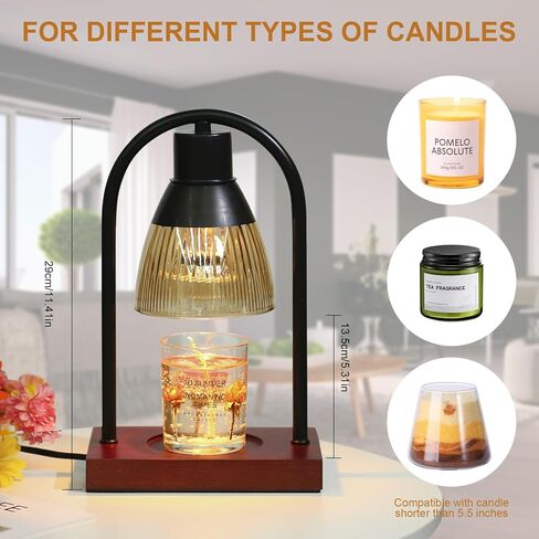 مصباح تدفئة الشموع من كورنيستي، مصباح شمعة قابل للتعديل بـ 3 توقفات، مصباح تدفئة الشموع مع مؤقت، مصباح تدفئة شموع كهربائي بقاعدة خشبية مع لمبتين، متوافق مع شموع الجرة. هدايا لمحبي الشموع in Kuwait