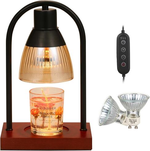مصباح تدفئة الشموع من كورنيستي، مصباح شمعة قابل للتعديل بـ 3 توقفات، مصباح تدفئة الشموع مع مؤقت، مصباح تدفئة شموع كهربائي بقاعدة خشبية مع لمبتين، متوافق مع شموع الجرة. هدايا لمحبي الشموع in Kuwait