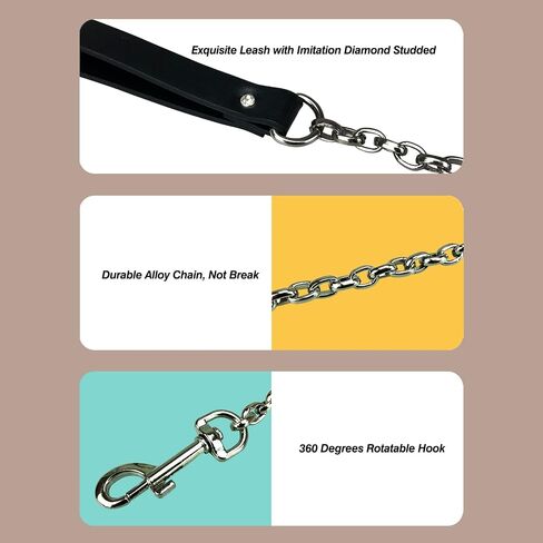 Bilisee Leather Dog Collars for All Breeds - Soft Inner Fur for Comfort - Detachable Leash Chain - Durable Leather Collar with Alloy Buckle,Pink in Saudi Arabia