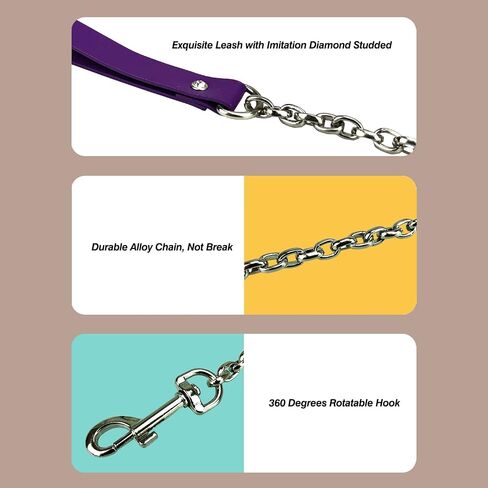 Bilisee Leather Dog Collars for All Breeds - Soft Inner Fur for Comfort - Detachable Leash Chain - Durable Leather Collar with Alloy Buckle,Pink in Saudi Arabia