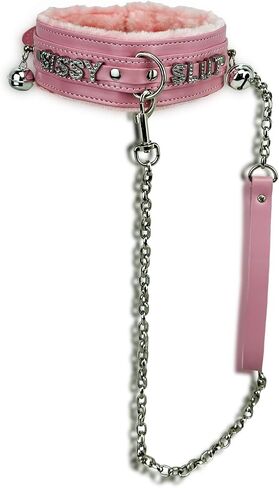 Bilisee Leather Dog Collars for All Breeds - Soft Inner Fur for Comfort - Detachable Leash Chain - Durable Leather Collar with Alloy Buckle,Pink in Saudi Arabia