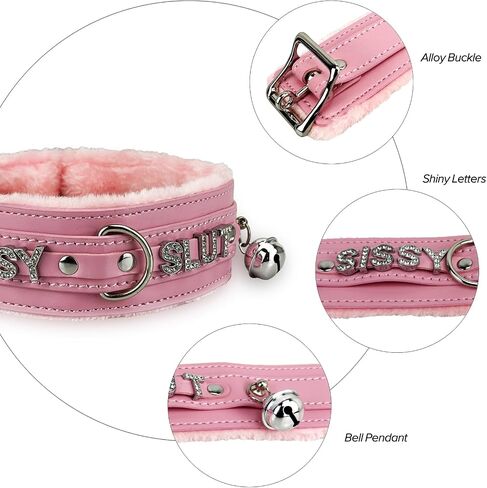 Bilisee Leather Dog Collars for All Breeds - Soft Inner Fur for Comfort - Detachable Leash Chain - Durable Leather Collar with Alloy Buckle,Pink in Saudi Arabia