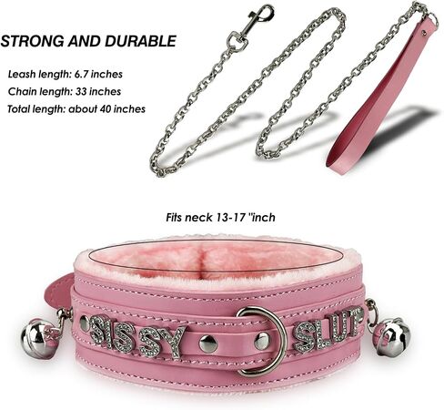 Bilisee Leather Dog Collars for All Breeds - Soft Inner Fur for Comfort - Detachable Leash Chain - Durable Leather Collar with Alloy Buckle,Pink in Saudi Arabia