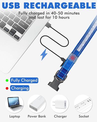 LED Light Up Dog Collars - 1600 Feet of High Visibility, 7 RGB Colors & 5 Light Modes Glow Dog Collar USB Rechargeable Water-Resistant for Small Medium Large Dogs (L, Blue) in Kuwait