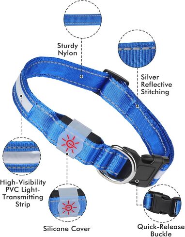 LED Light Up Dog Collars - 1600 Feet of High Visibility, 7 RGB Colors & 5 Light Modes Glow Dog Collar USB Rechargeable Water-Resistant for Small Medium Large Dogs (L, Blue) in Kuwait