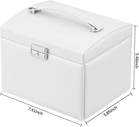 منظم صندوق المجوهرات من Oyydecor للنساء والفتيات، جلد PU كبير، صندوق تخزين مجوهرات متوسط ​​الحجم مع قفل منظم مجوهرات متوسط ​​الحجم حقيبة مجوهرات محمولة للسفر (أبيض) in Kuwait