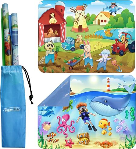 Klean Kids [2 Pack] Silicone Placemats for Toddlers (Mermaid and Princess) - Non Slip 2-Pack with Travel Bag - Princess & Mermaid - Baby Placemats That Stick to Table for Baby in Saudi Arabia