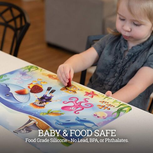 Klean Kids [2 Pack] Silicone Placemats for Toddlers (Mermaid and Princess) - Non Slip 2-Pack with Travel Bag - Princess & Mermaid - Baby Placemats That Stick to Table for Baby in Saudi Arabia