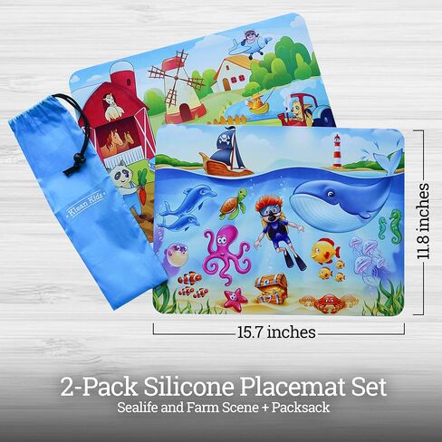 Klean Kids [2 Pack] Silicone Placemats for Toddlers (Mermaid and Princess) - Non Slip 2-Pack with Travel Bag - Princess & Mermaid - Baby Placemats That Stick to Table for Baby in Saudi Arabia